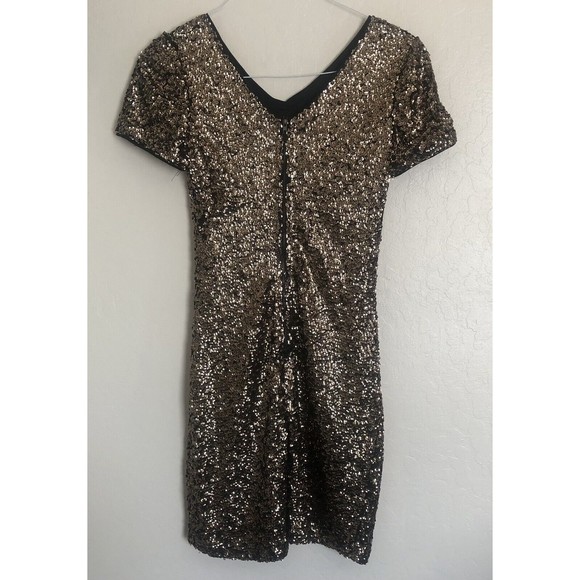 She + Sky  Gold Metallic shimmer sequin cocktail party dress Size Small - Picture 2 of 9